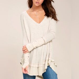 Free People Laguna Light Beige Thermal Long
Sleeve Top Women Size XS Thumb Holes